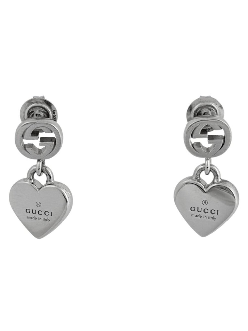 Gucci Earrings Interlocking G Heart Swing 925 Sterling Silver